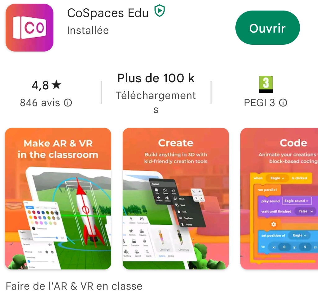 Application Cospaces pour smartphone