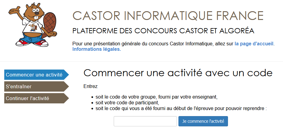 Page d'accueil du concours Castor informatique